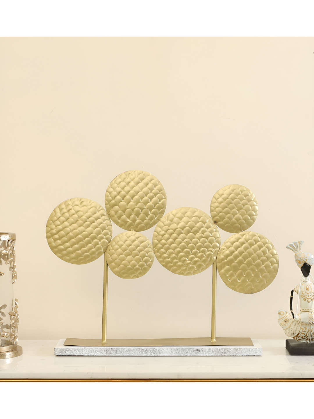 vedas F-Paula Hammered Beige Metal Metallic Living Room Large Showpiece - 15 Inches