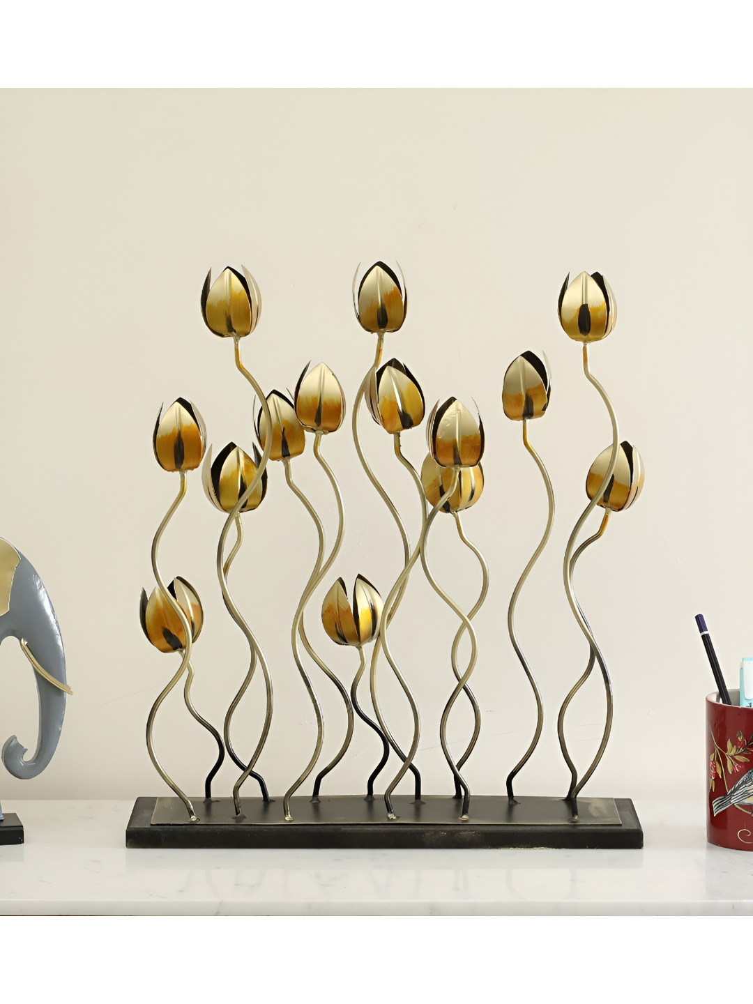 vedas Abstract Gold Metal Metallic Living Room Medium Showpiece - 19 Inches