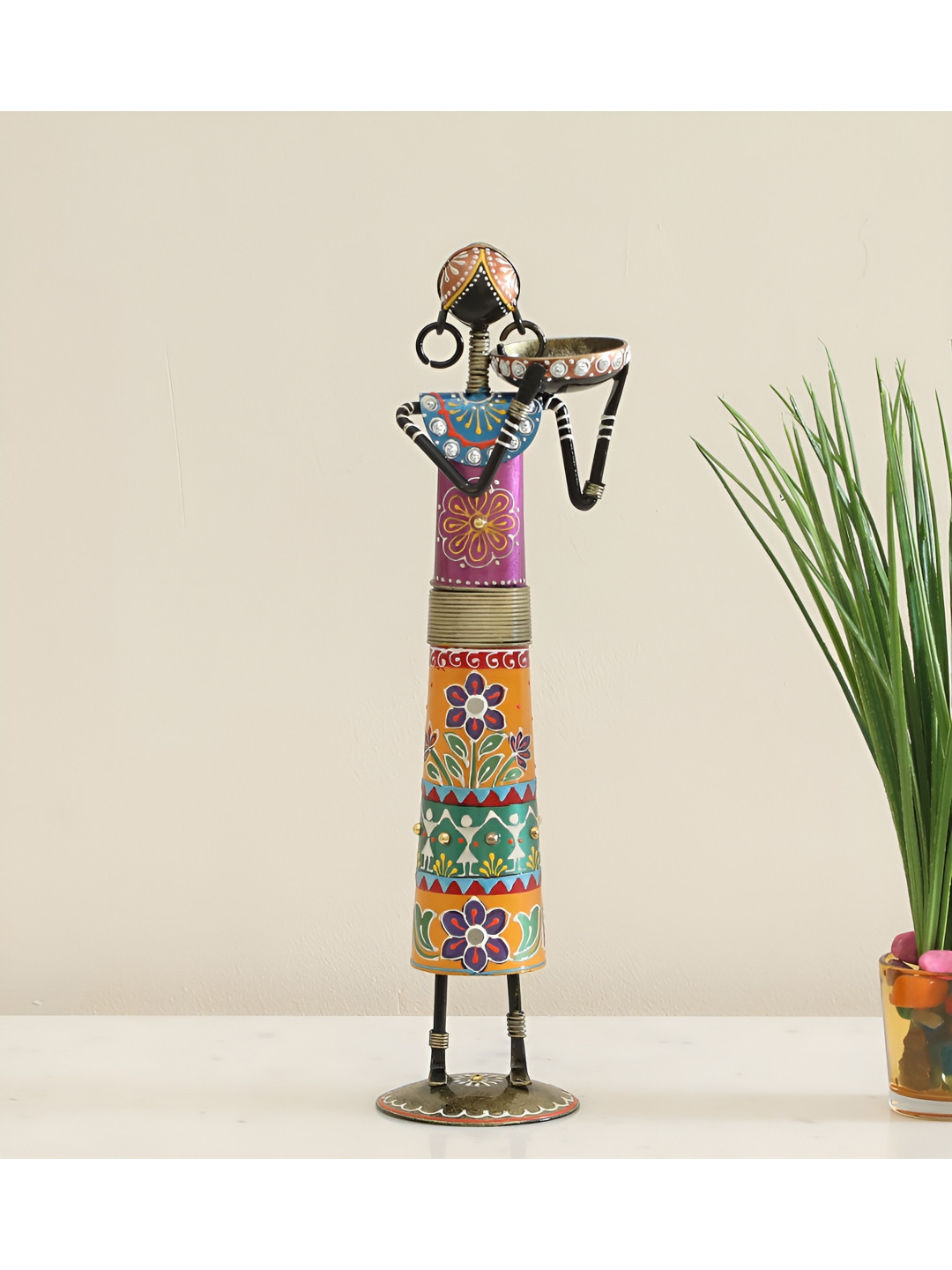 vedas Doll Blue Metal Metallic Living Room Large Showpiece - 13.5 Inches