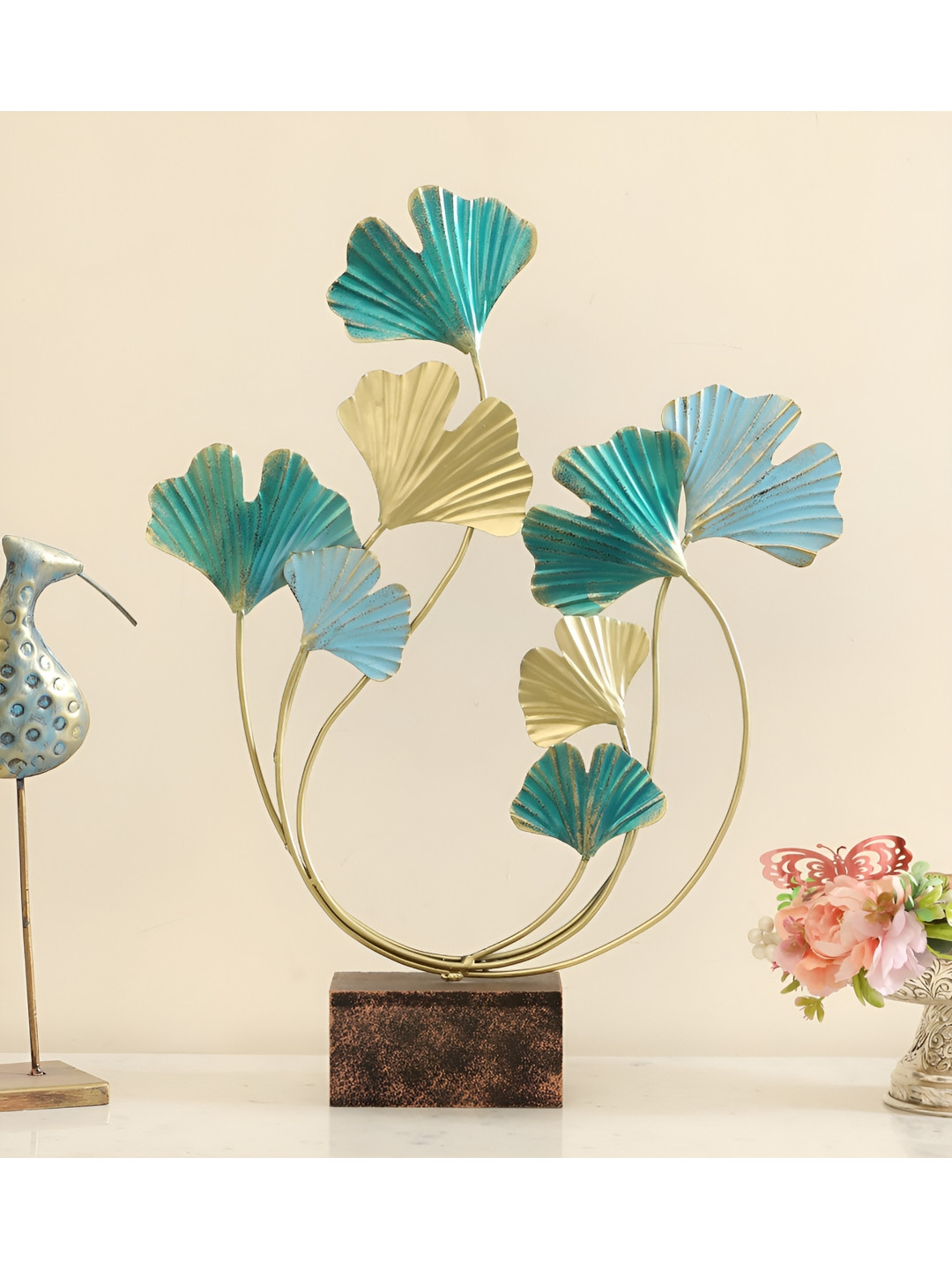 vedas F-Saachi Ginko Blue Metal Matte Living Room Medium Showpiece - 23.5 Inches