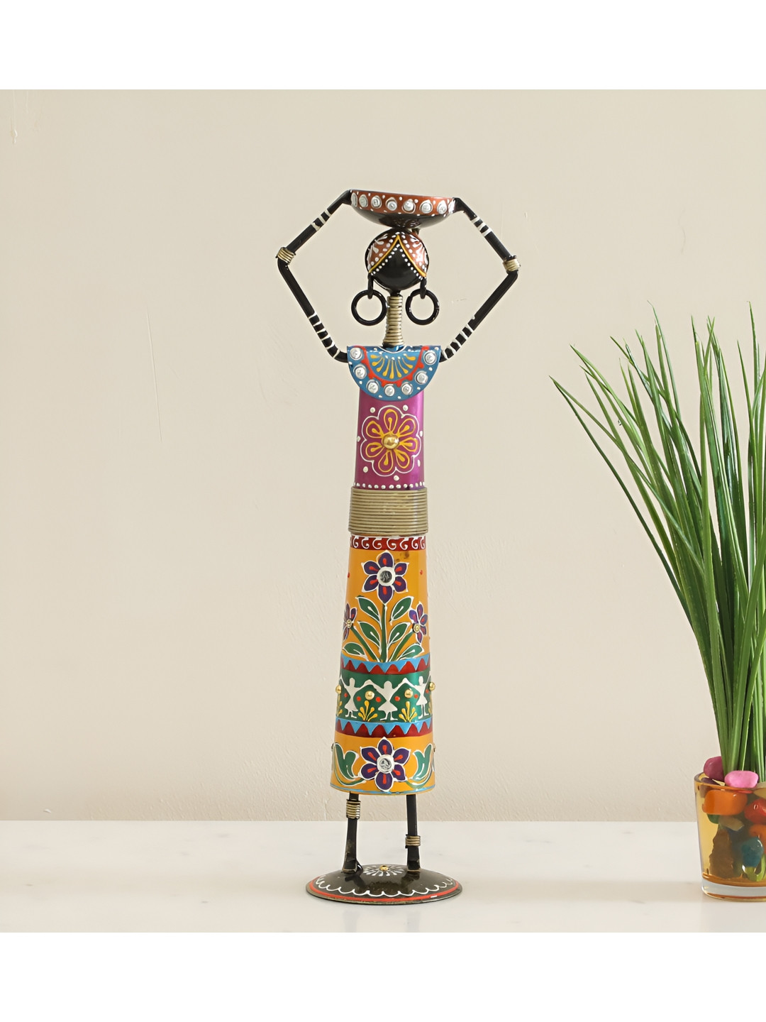 vedas F-Akiro Doll Red Metal Metallic Living Room Medium Showpiece - 14 Inches