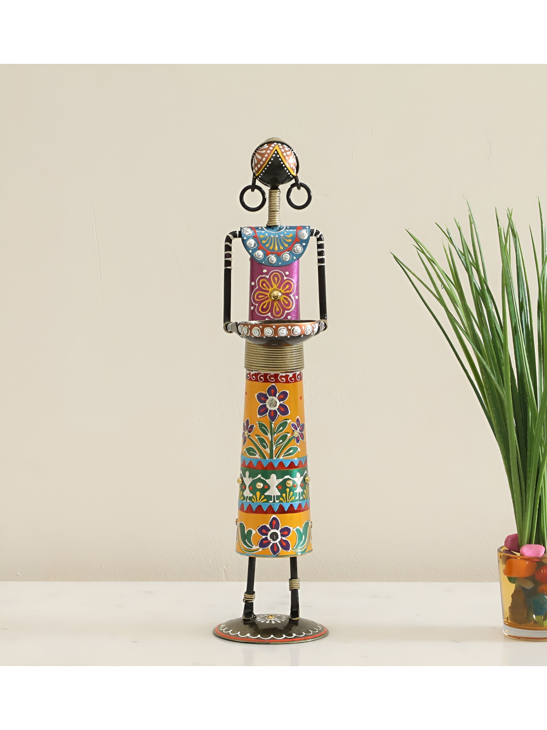 vedas F-Akiro Designer Doll/3 Pink Metal Metallic Living Room Medium Showpiece - 13 Inches