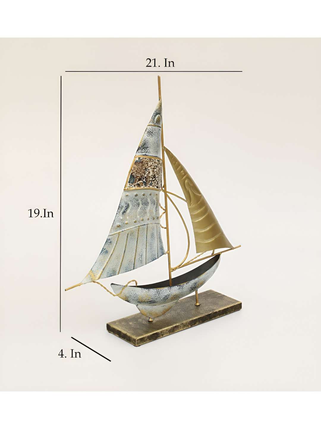 vedas F-Blair Boat White Metal Metallic Living Room Medium Showpiece - 19 Inches