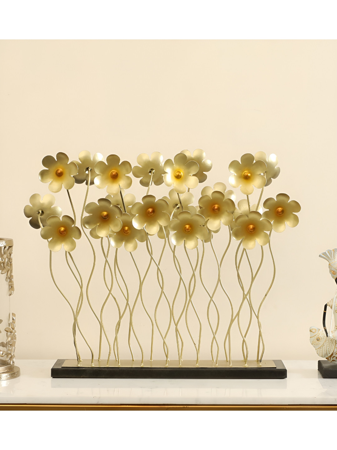 vedas F-Noor Flower Gold Metal Metallic Living Room Medium Showpiece - 18 Inches