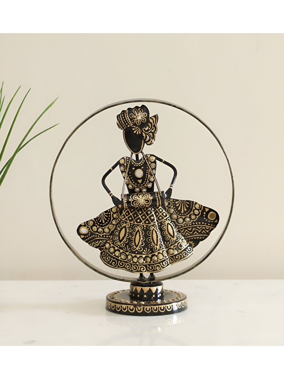 vedas F-Anushree Dholak Doll Black Metal Metallic Prayer Room Medium Showpiece - 11 Inches
