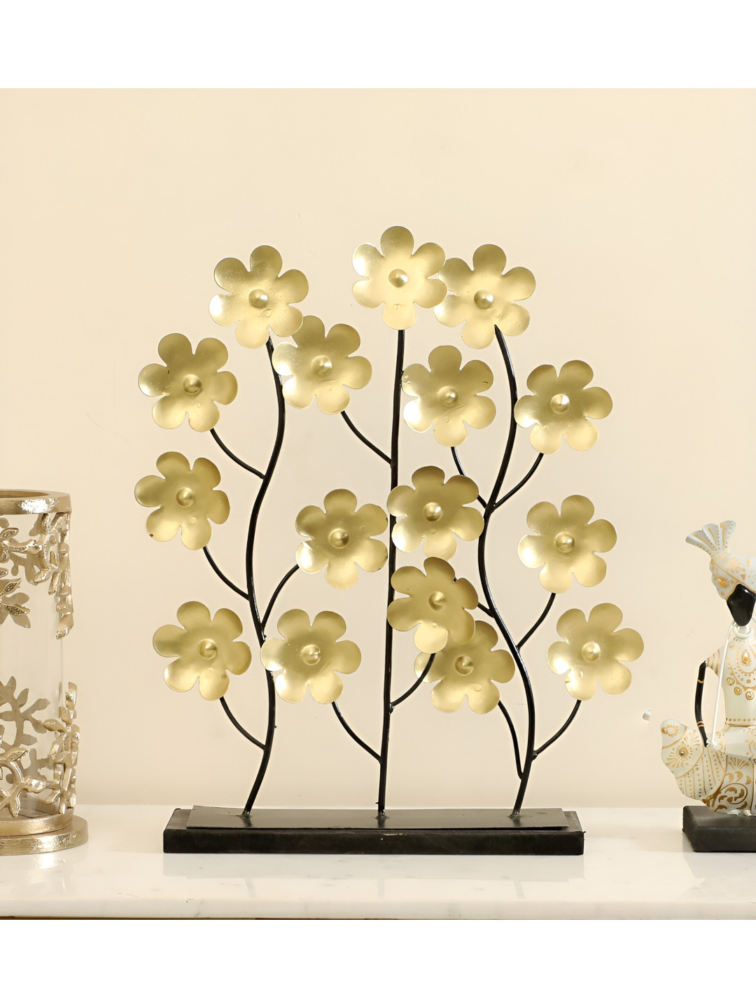 vedas F-Liana Flower Gold Metal Metallic Living Room Medium Showpiece - 17 Inches