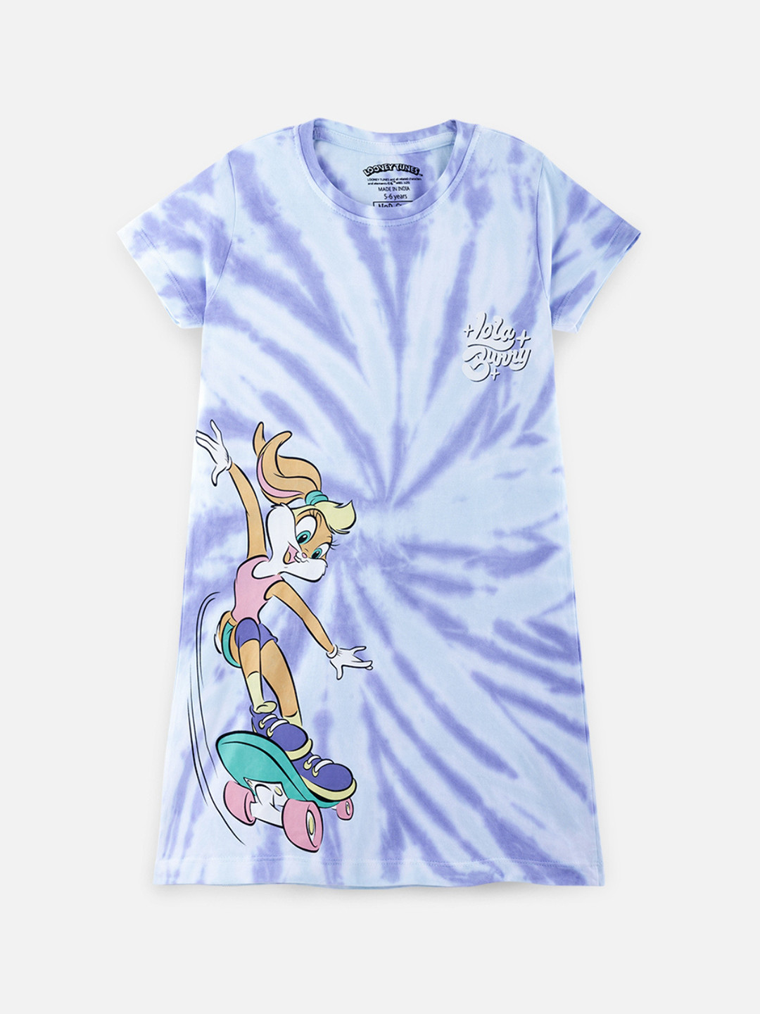 Girls Lola Bunny Printed Cotton Tie & Dye T-shirt Dress