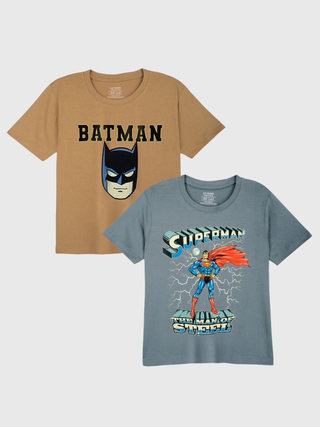 Kids Unisex Pack Of 2 Bat Man & Super Man Printed Pure Cotton T-shirts