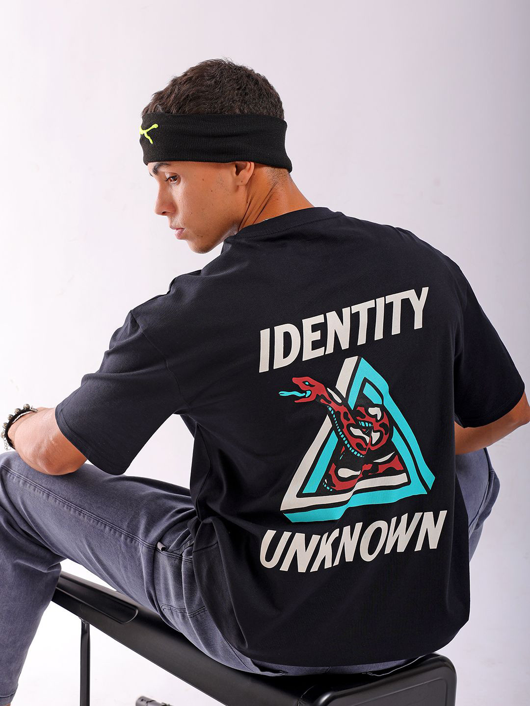 The Indian Garage Co Typography Printed Pure Cotton Oversized Round Neck Boxy Fit T-shirt