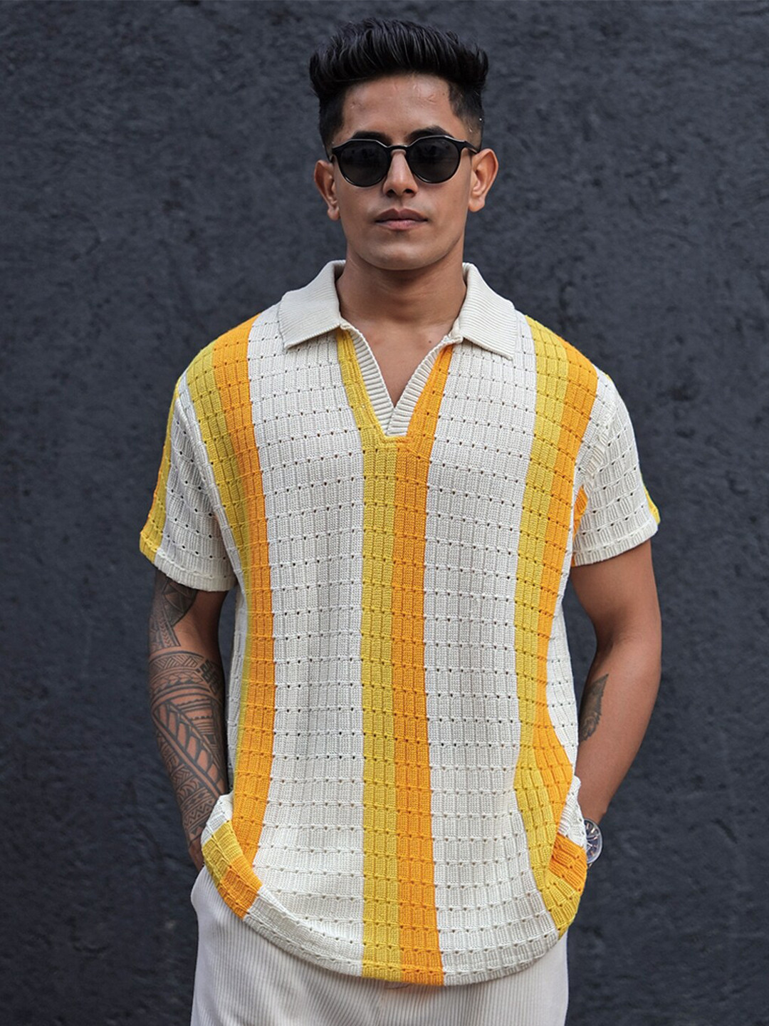 Powerlook Men Polo Collar Self Designed T-shirt