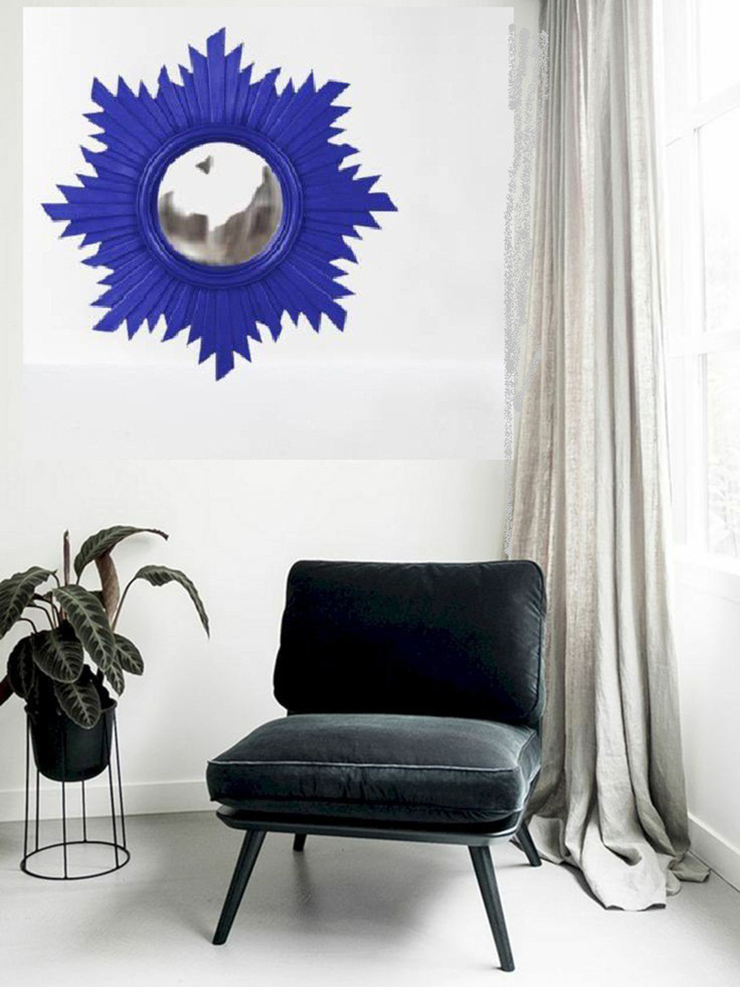 VAS collection home Blue Patterned Wooden Wall Mirror