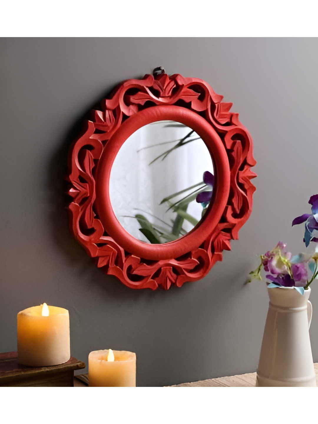 VAS collection home Red Wood Round Wall Mirrors