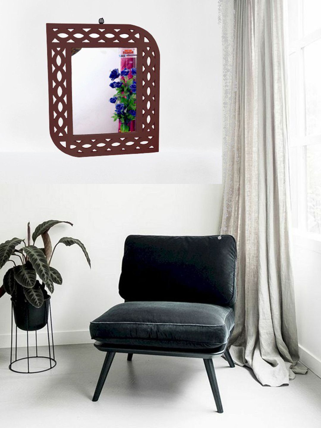 VAS collection home Brown Wall Self Design MDF Mirror Frame