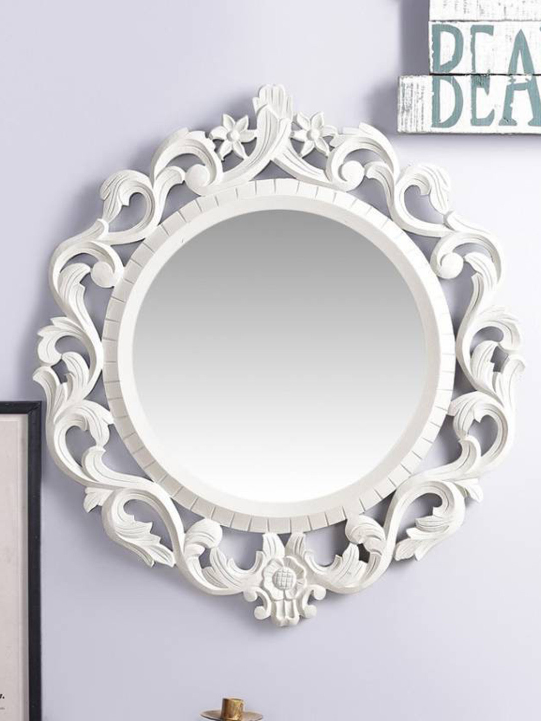 VAS collection home White Round Shape Wall Decor Mirror