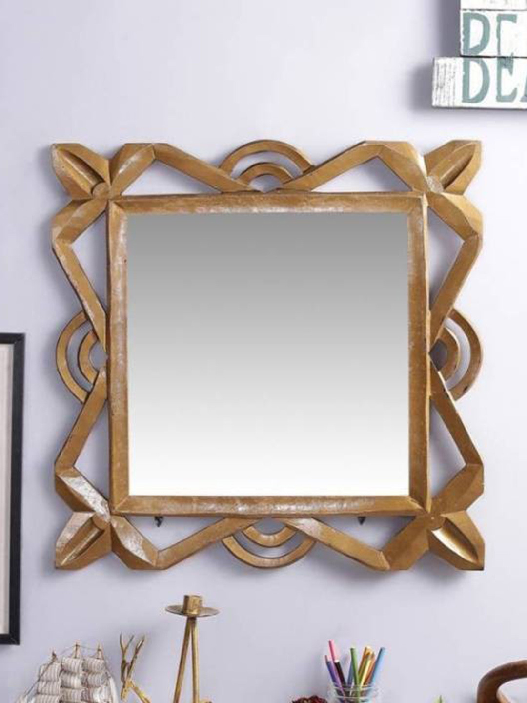 VAS collection home Brown Wall Textured Wooden Mirror Frame