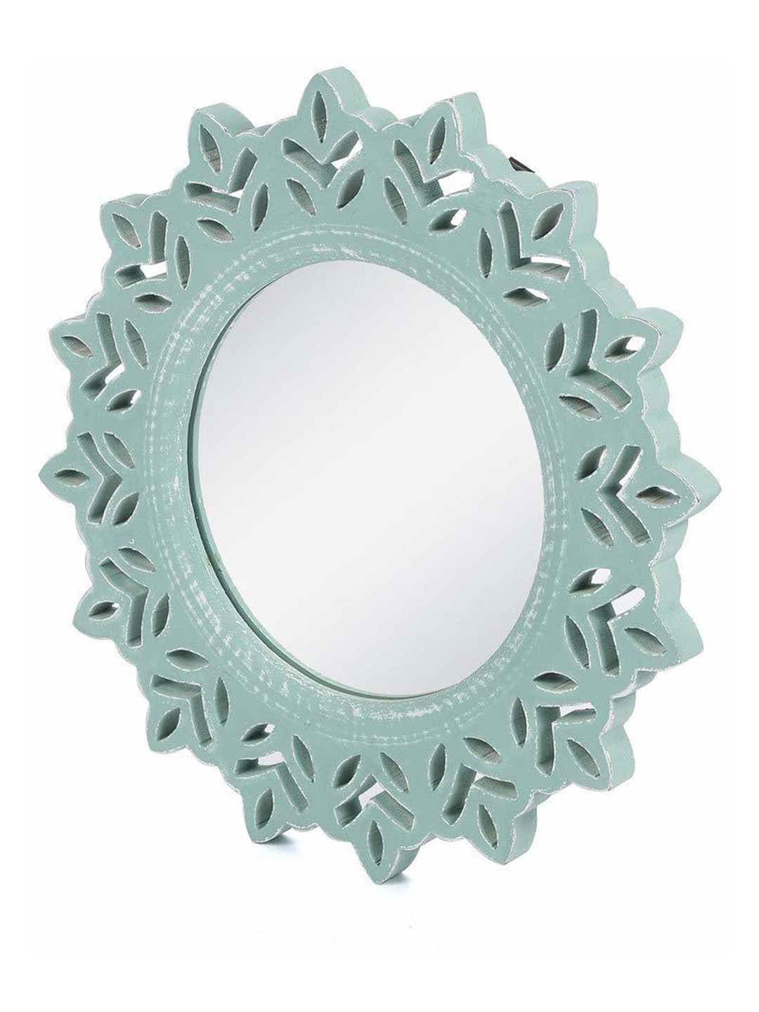 VAS collection home Blue Wall Self Design Wooden Mirror Frame