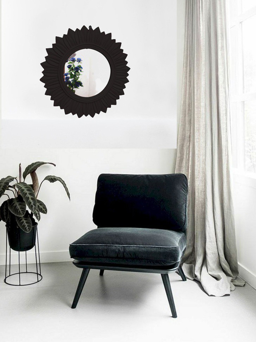 VAS collection home Black Floral Patterned Wooden Wall Mirror