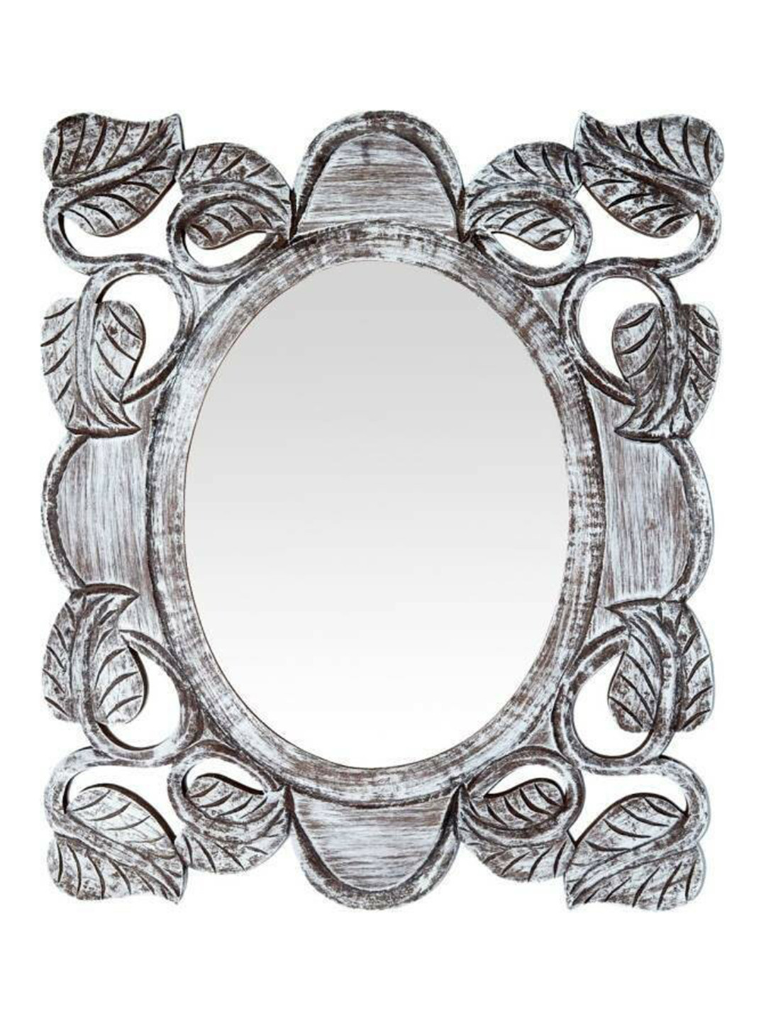 VAS collection home Grey Floral Patterned Wooden Wall Mirror