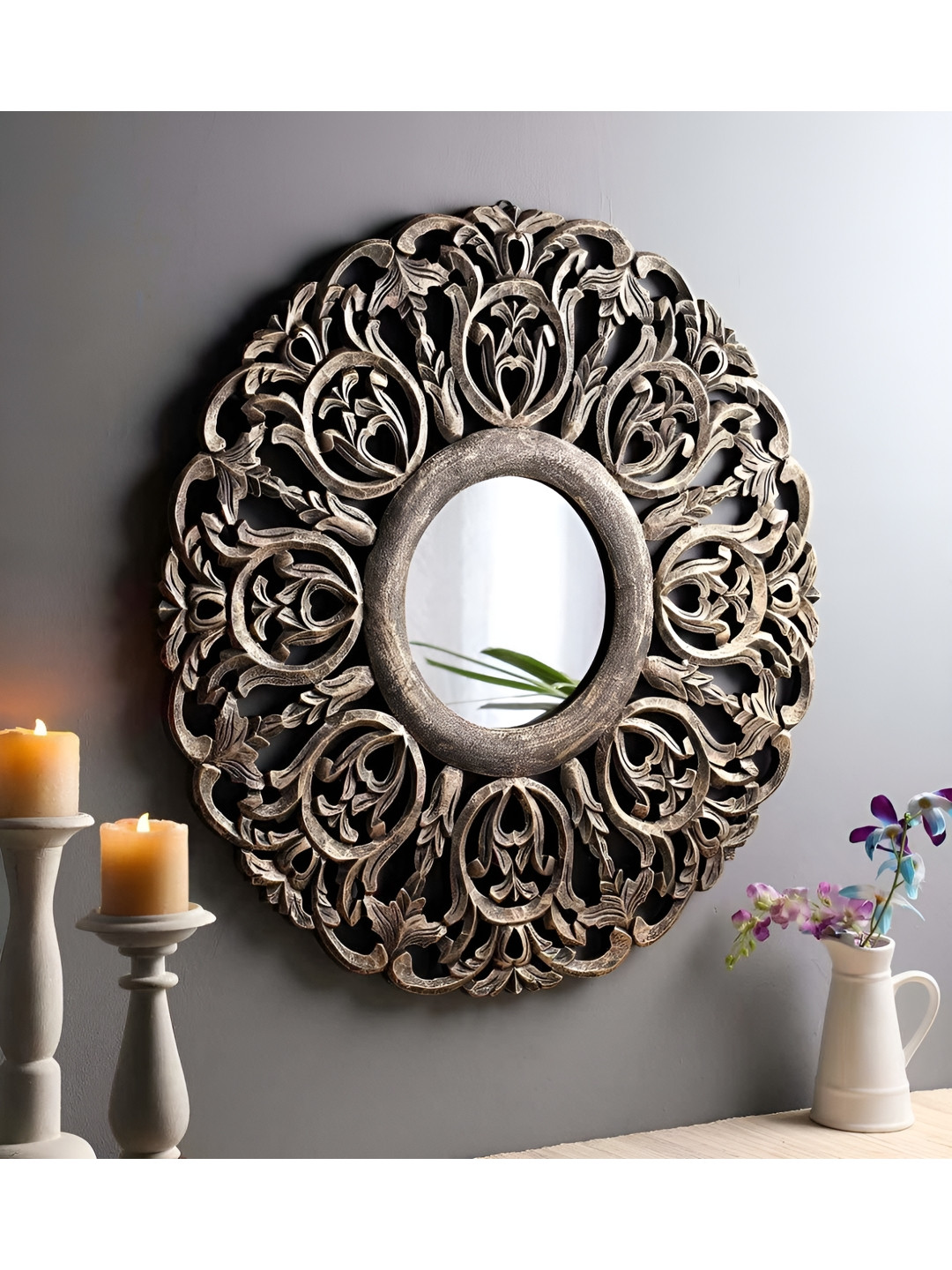 VAS collection home Textured Brown Round Mirror