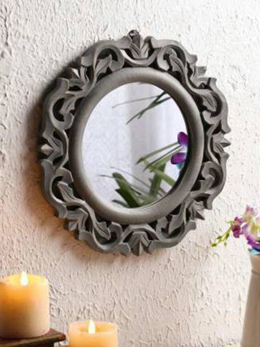 VAS collection home Grey Wall Textured MDF Mirror Frame