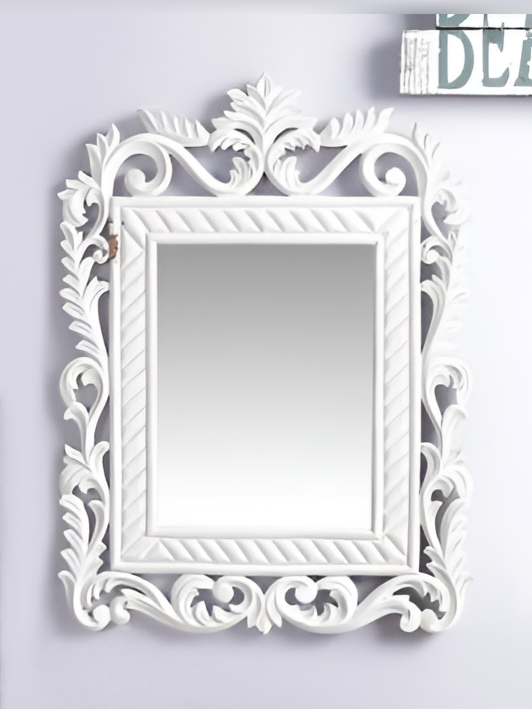 VAS collection home White Wall Textured Wooden Mirror Frame