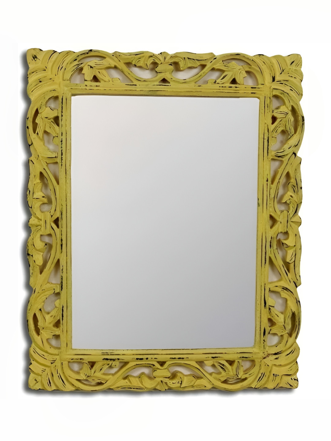 VAS collection home Yellow Wall Textured Wooden Mirror Frame