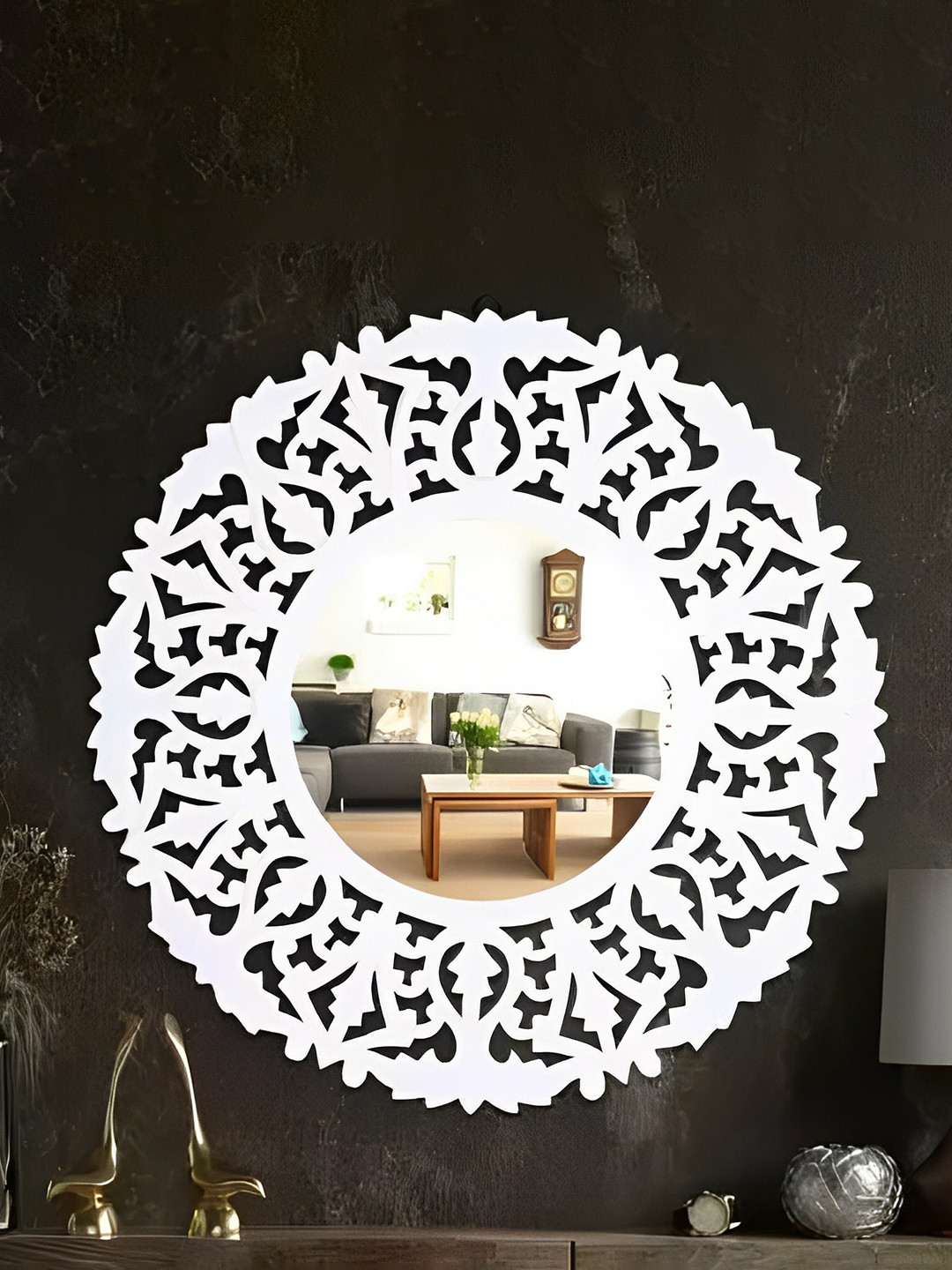 VAS collection home Ethnic Motifs White Round Shape Wall Decor Mirror