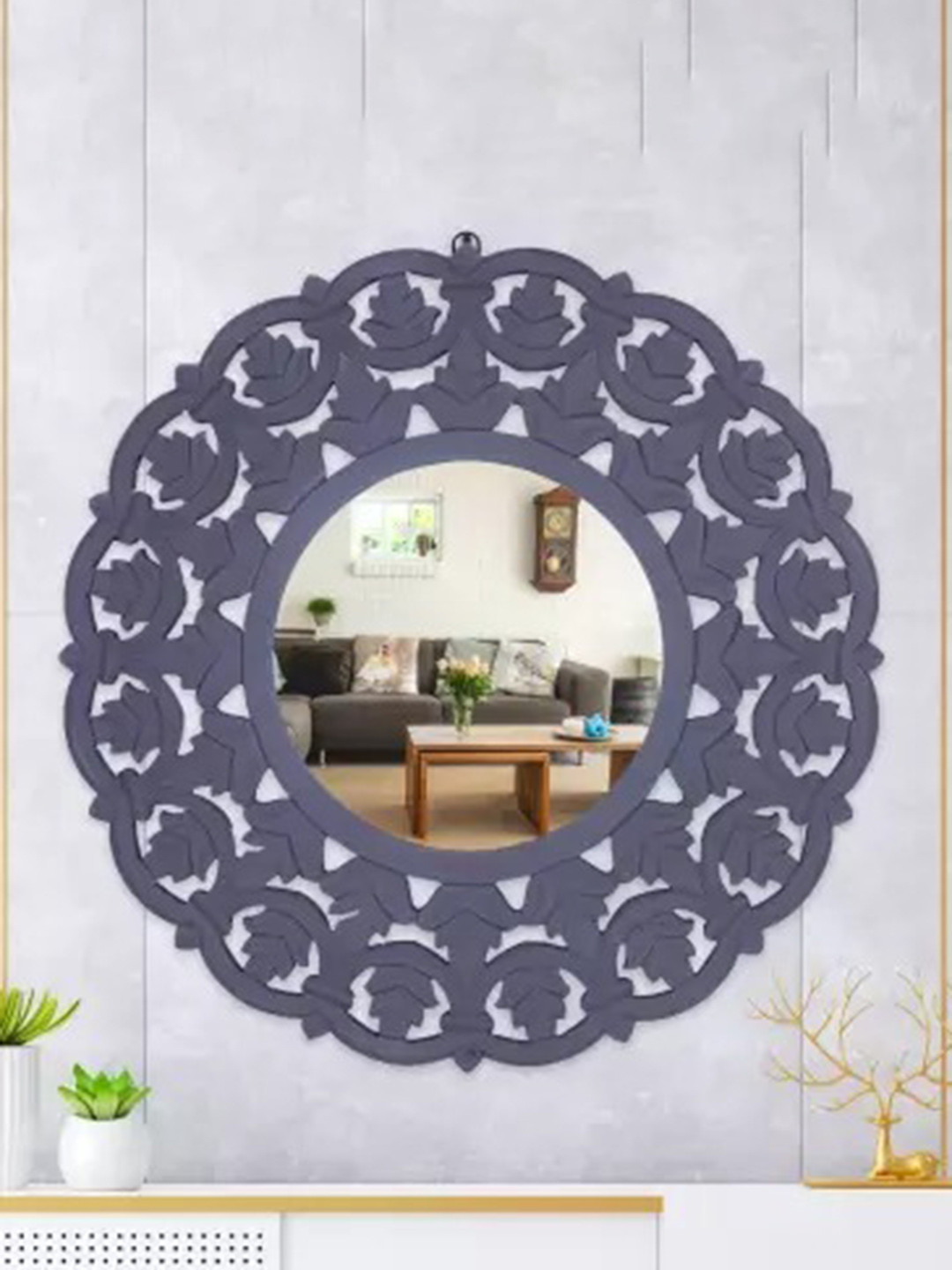 VAS collection home Grey Wall Self Design MDF Wall Mirror