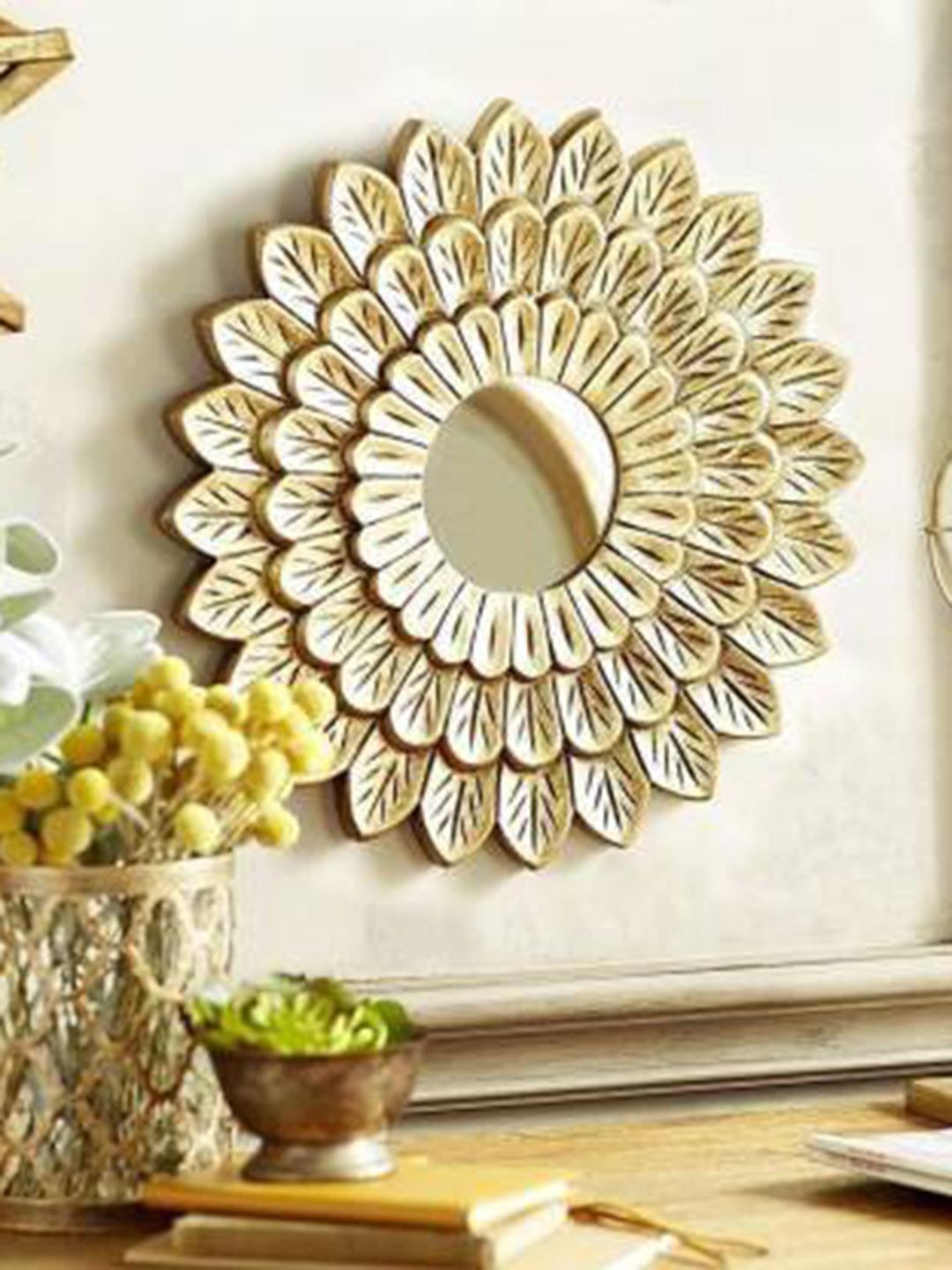 VAS collection home Yellow Wooden Wall Mirror Frame