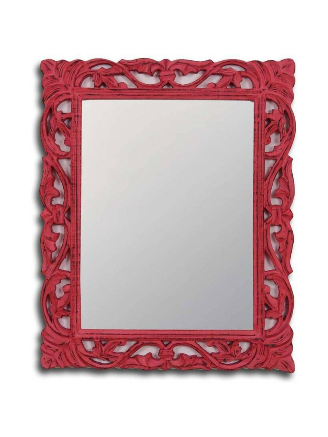 VAS collection home Red Textured Wooden Frame Mirror