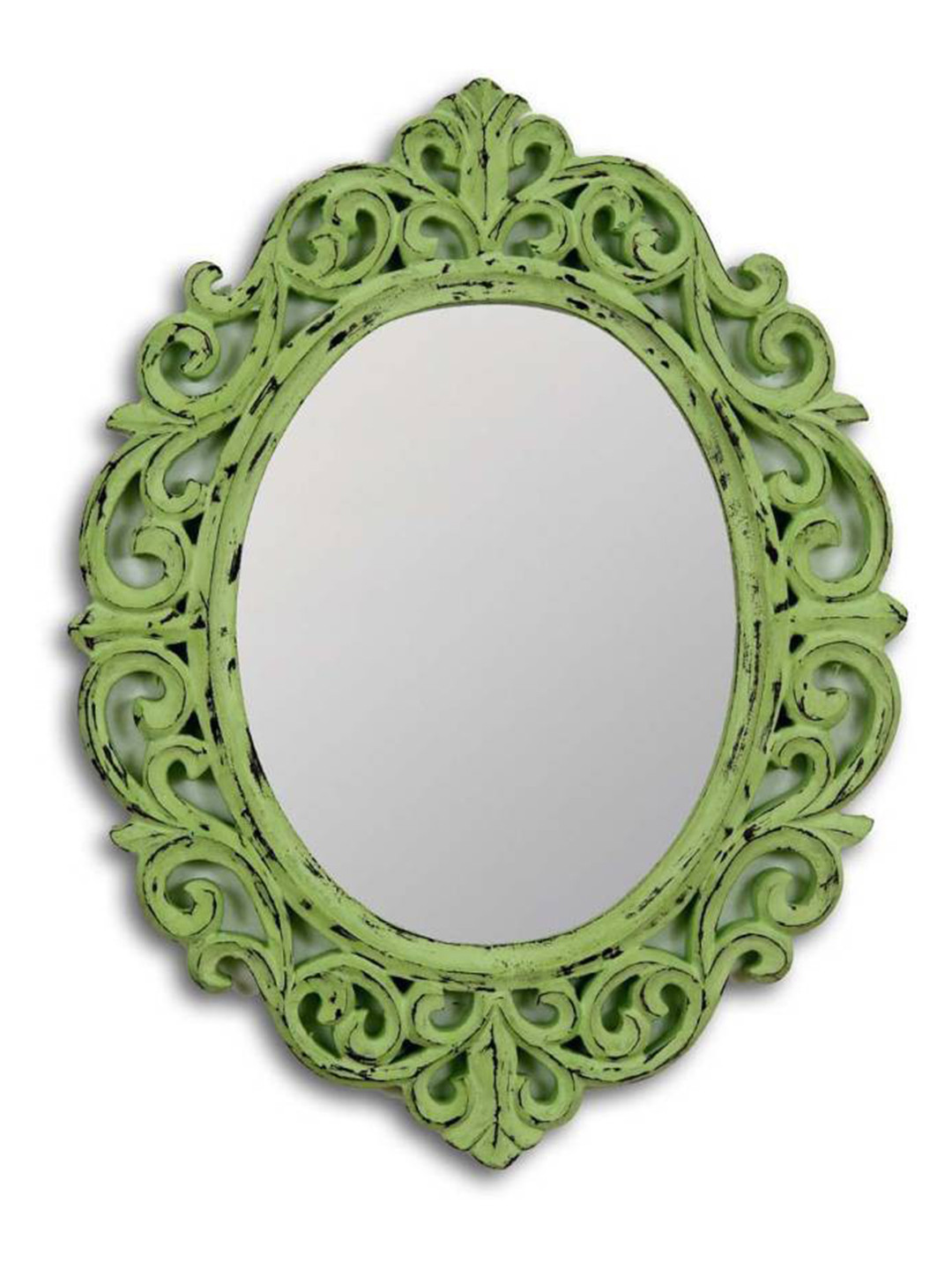 VAS collection home Green Self Design Wooden Decotaive Frame Mirror