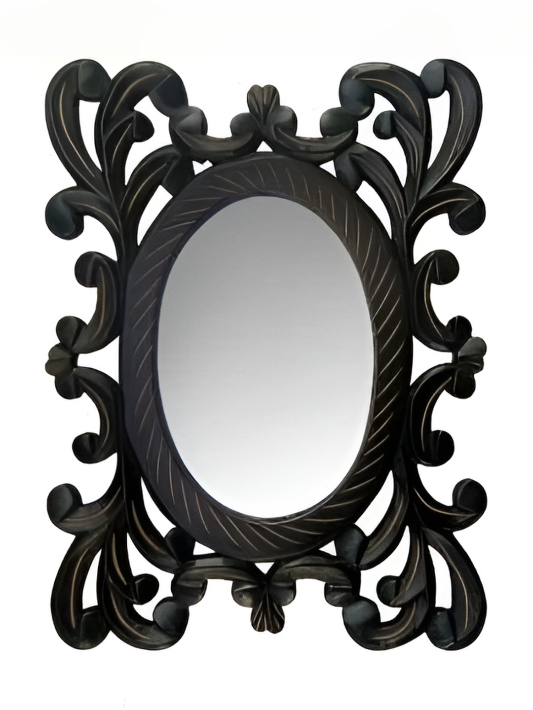 VAS collection home Black Self Design Wooden Decotaive Frame Mirror