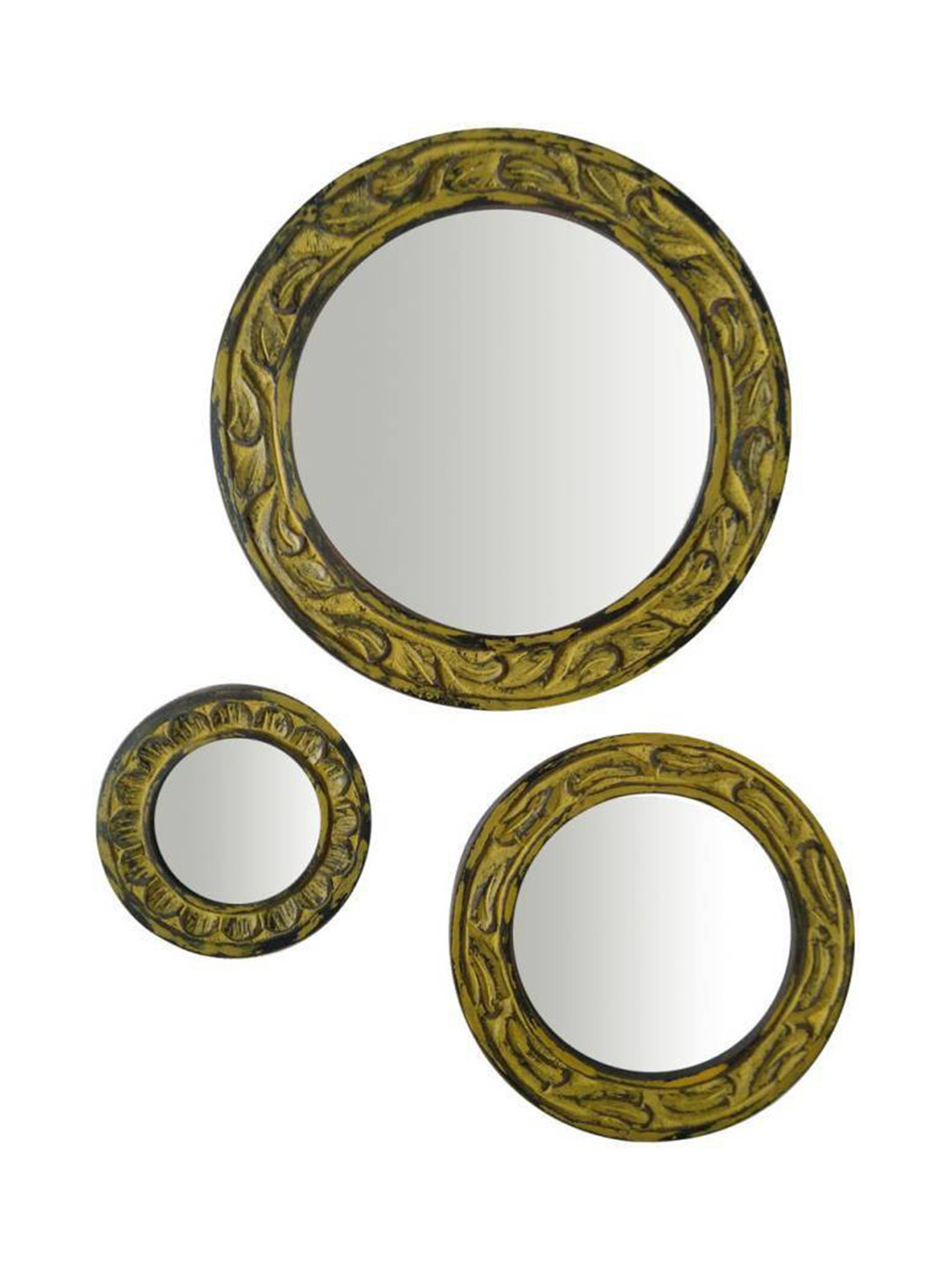 VAS collection home 3 Pcs Self Design Wooden Decotaive Frame Mirrors