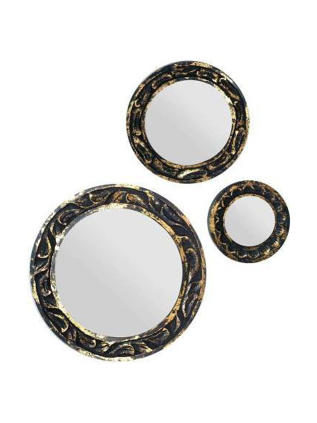 VAS collection home 3-Pcs Brown Floral Patterned Wooden Wall Mirror