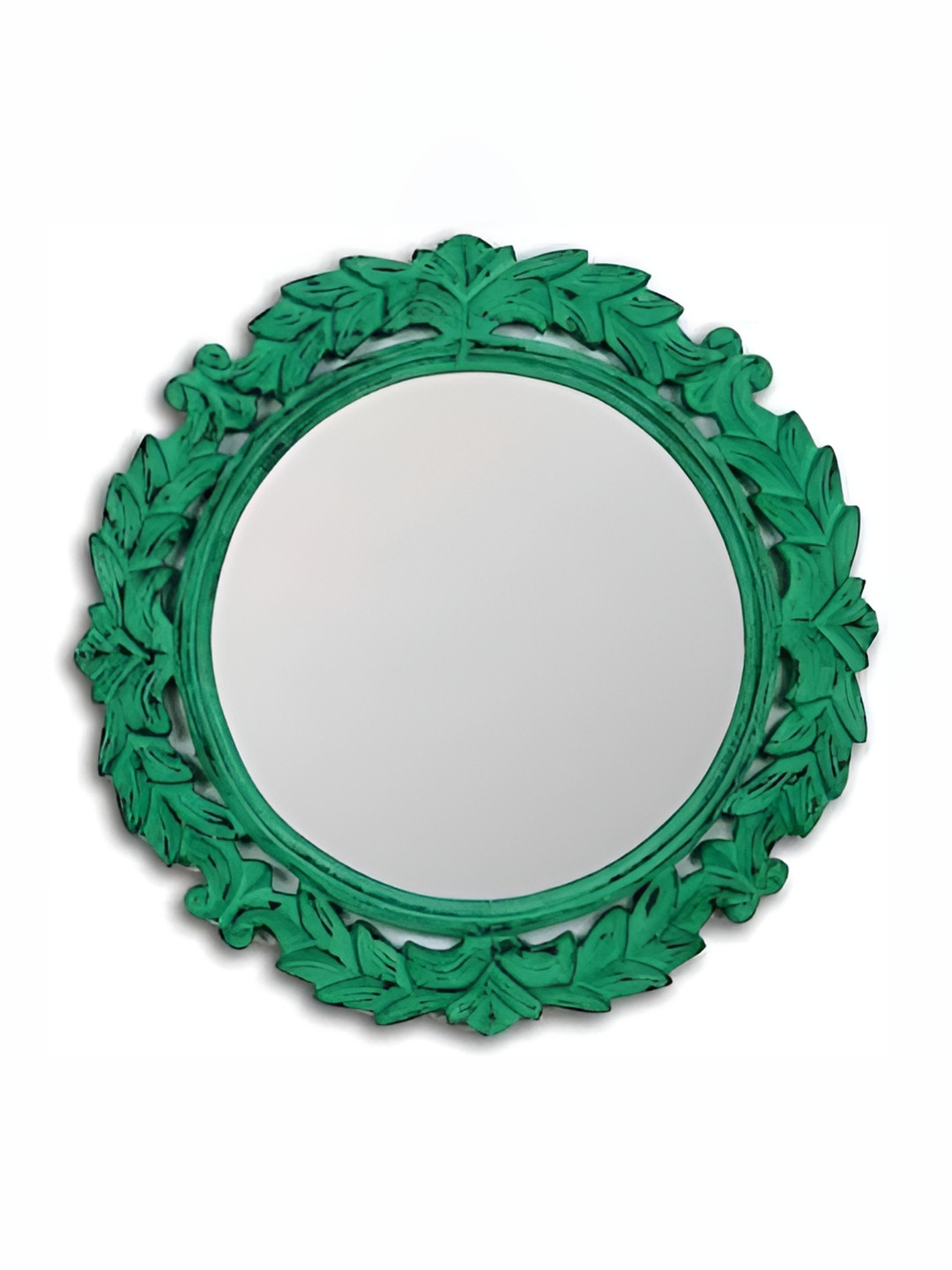 VAS collection home Green Leaves Design Wooden Decorative Wall Mirror