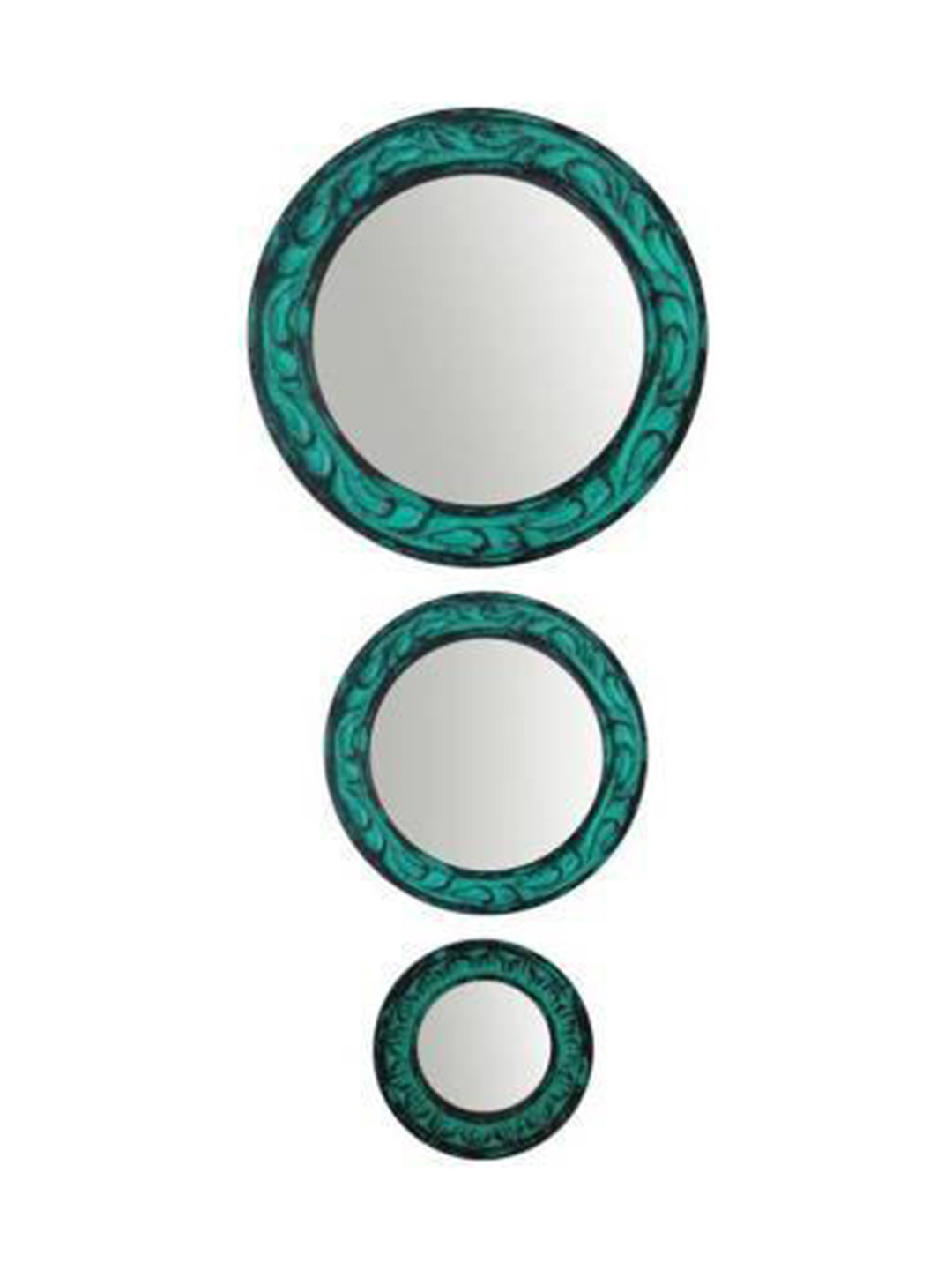 VAS collection home Pack of 3 Green Ethnic Motifs Patterned Wooden Wall Mirror