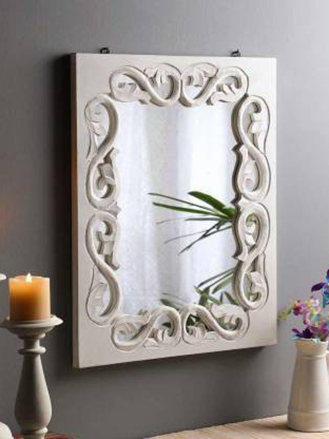 VAS collection home Ethnic Motifs White Wood Square Wall Mirrors