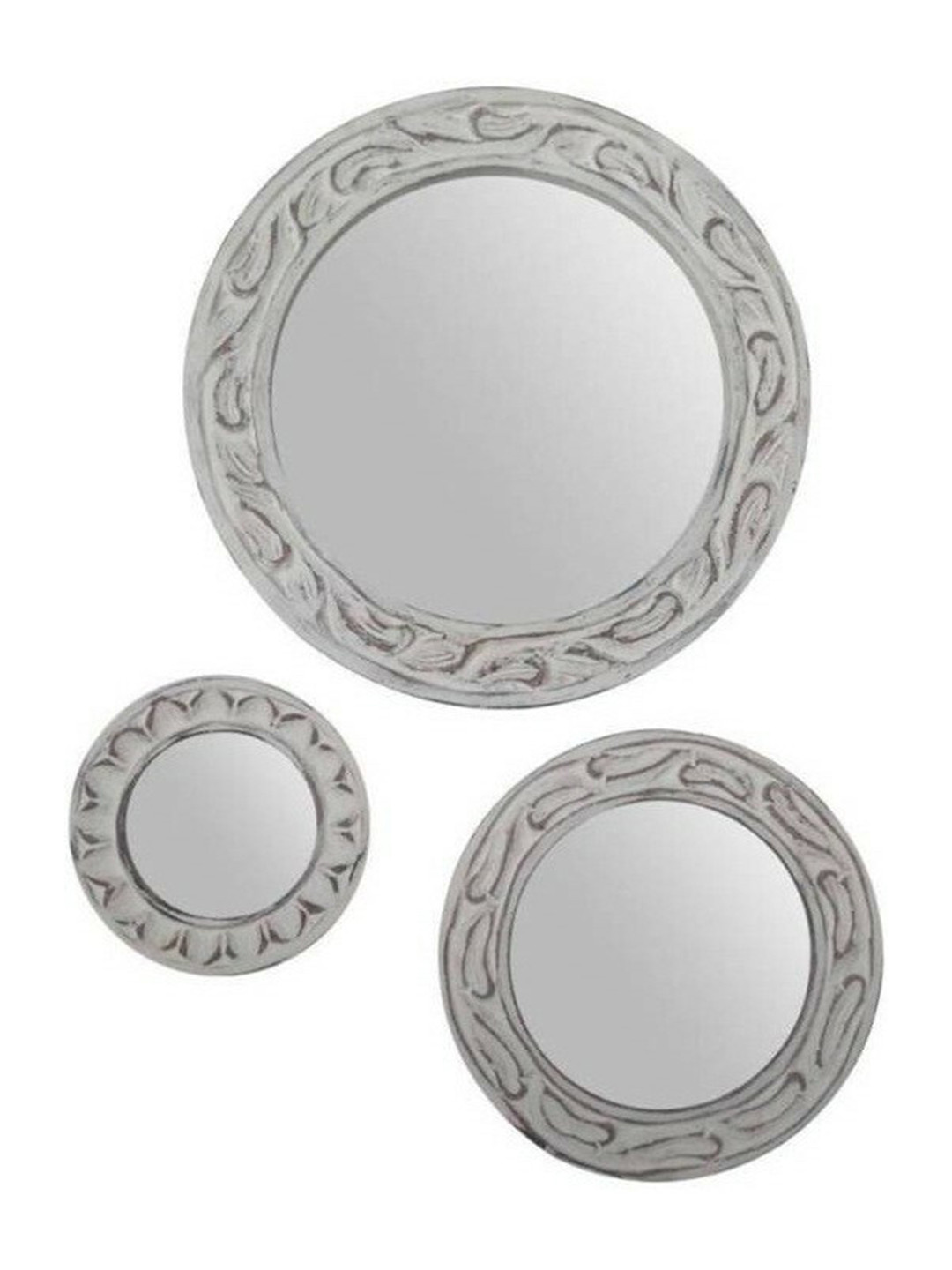 VAS collection home 3Pcs White Wood Round Wall Mirrors
