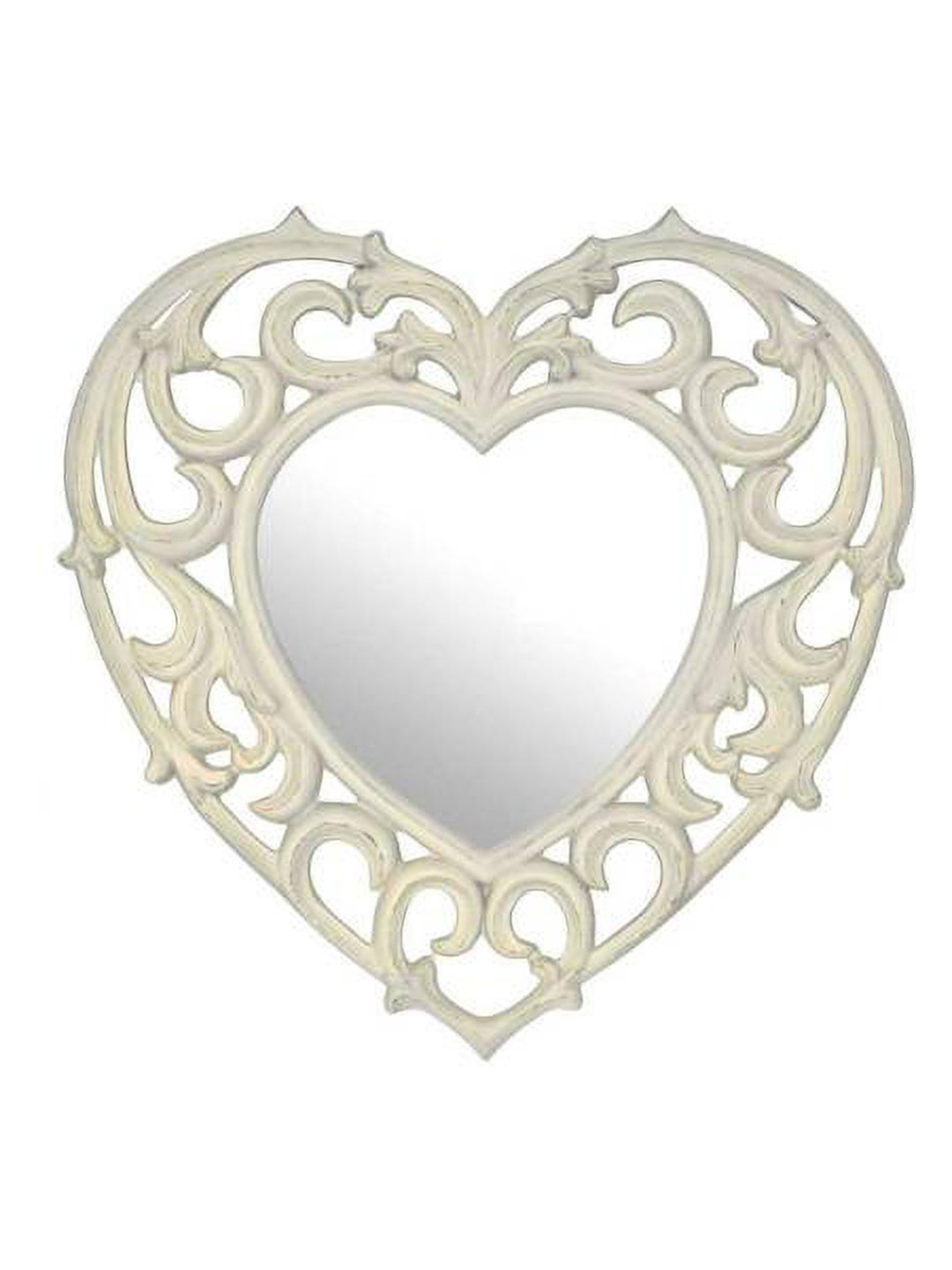 VAS collection home White Heart Shaped Wooden Decorative Wall Mirror