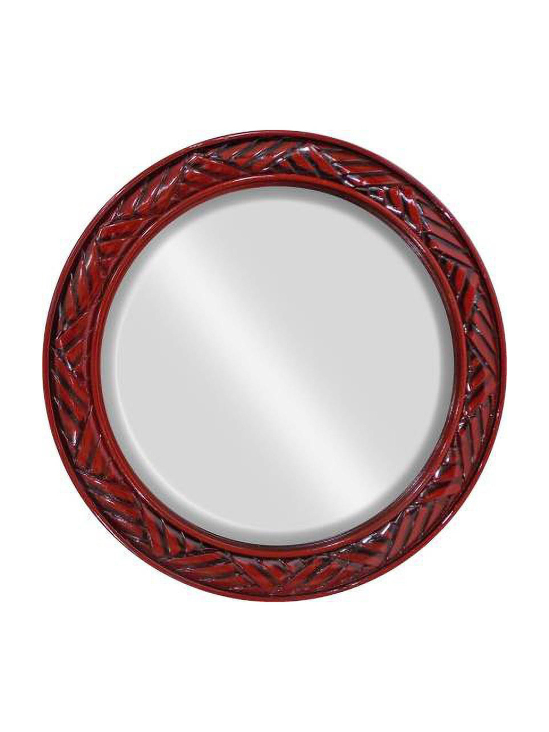 VAS collection home Maroon Self Design Wooden Decorative Wall Mirror