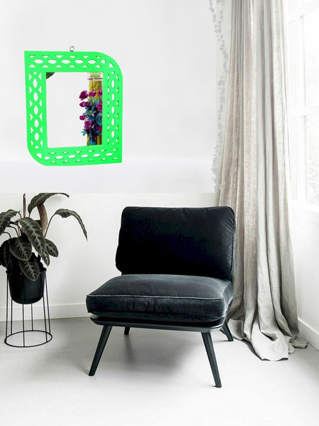 VAS collection home Green Self Design MDF Decorative Wall Mirror