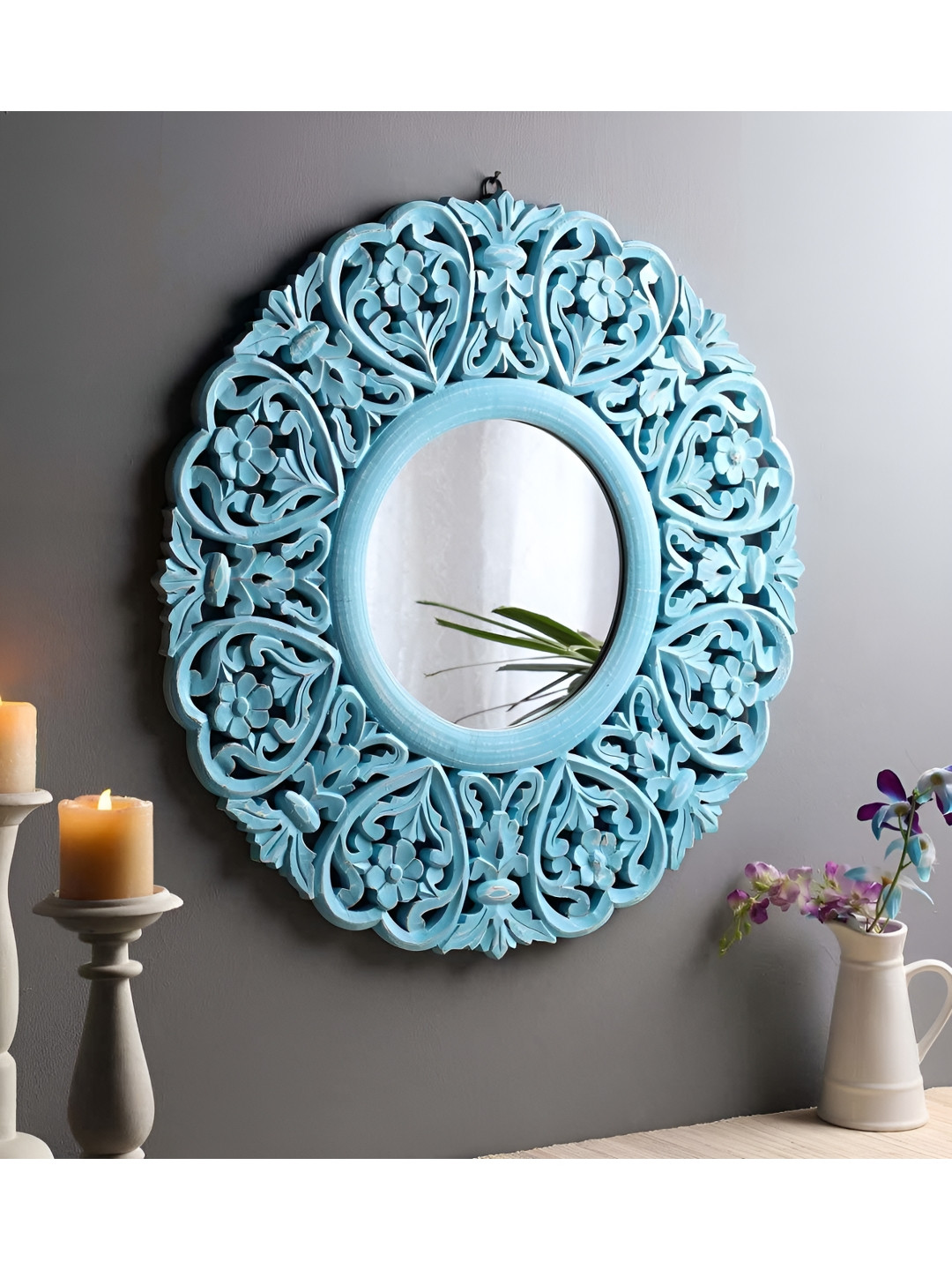 VAS collection home Blue Textured Round Mirror