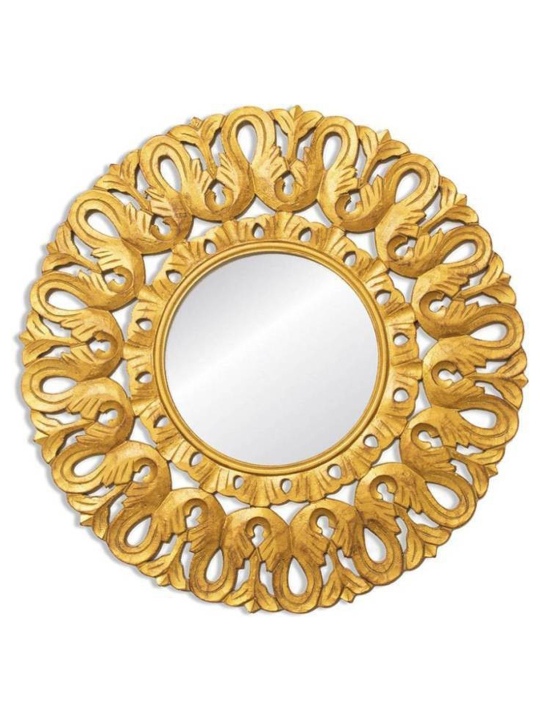 VAS collection home Floral Patterned Wooden Round Wall Mirror