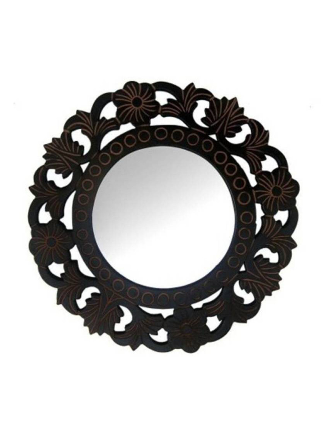 VAS collection home Black Self Design Wooden Wall Mirror