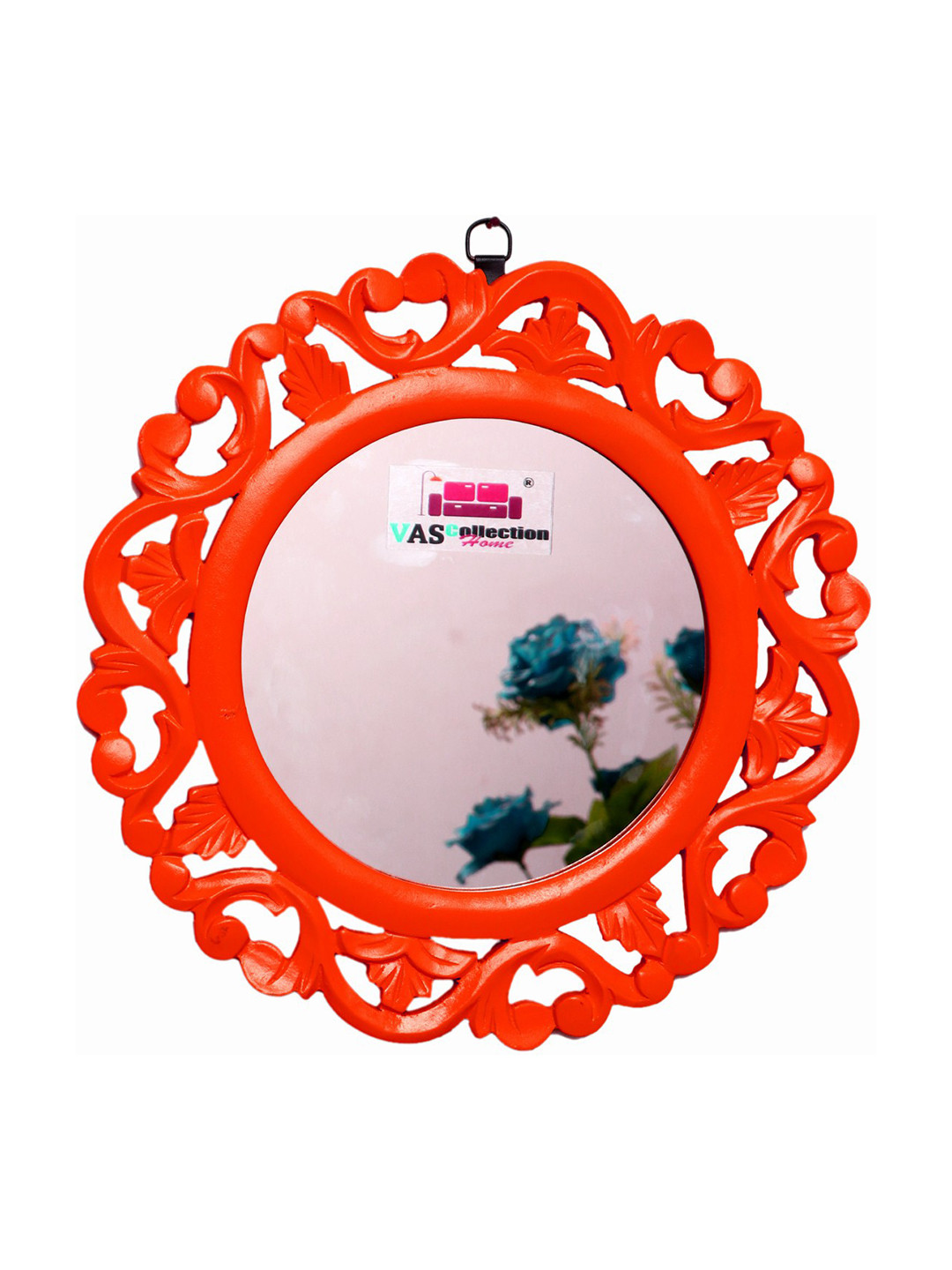 VAS collection home Orange-Colored Round Shape Wall Decor Mirror