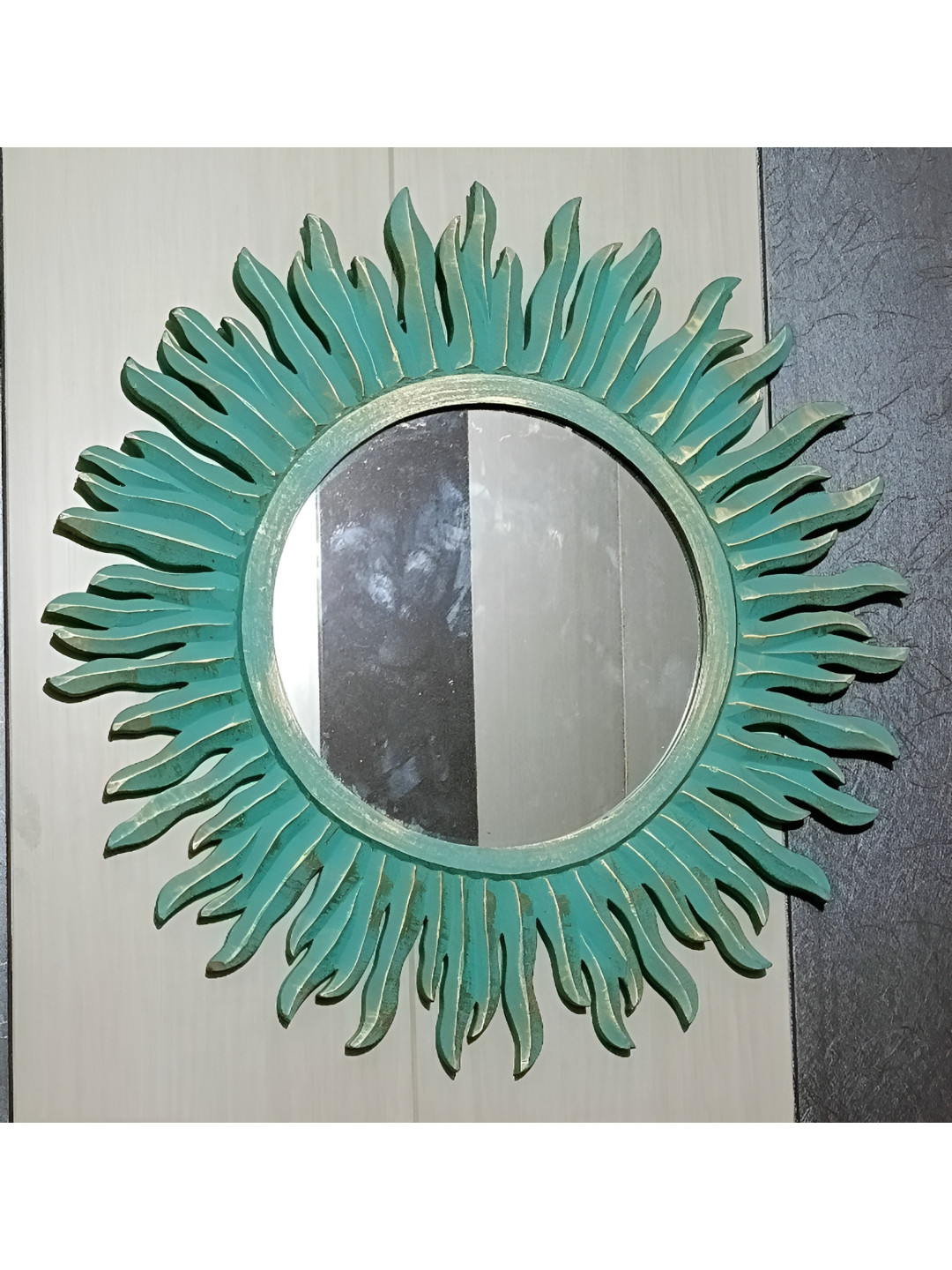 VAS collection home Green Floral Patterned Wooden Wall Mirror