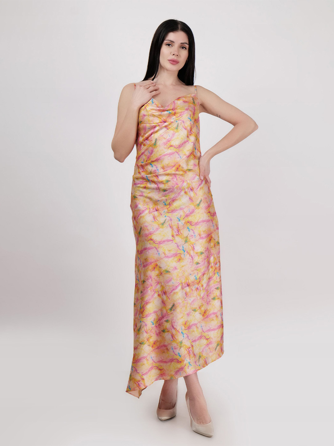 DRIRO Women Floral Print Satin Maxi Dress