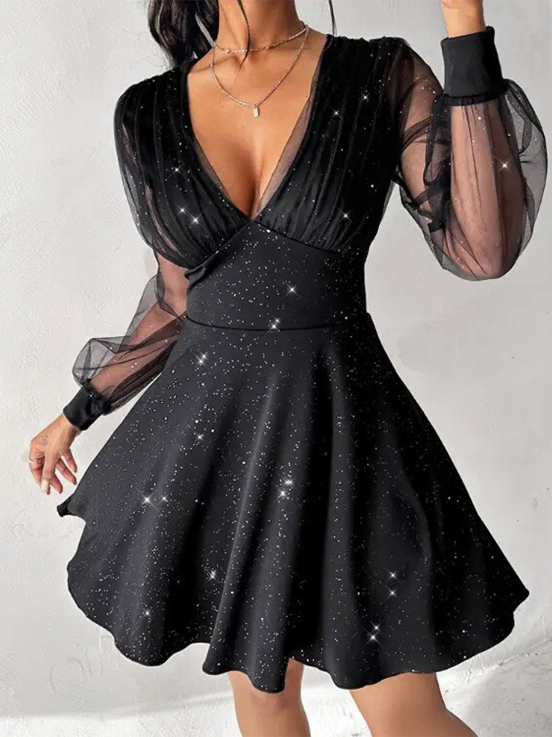 Bebe Women Embellished Fit & Flare plunging neckline dress