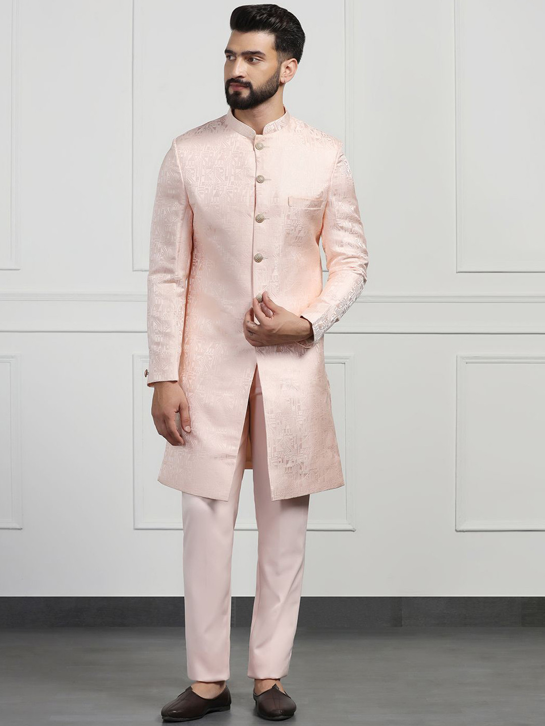 TAHVO Mens Embroidered Mandarin Collar Sherwani Set