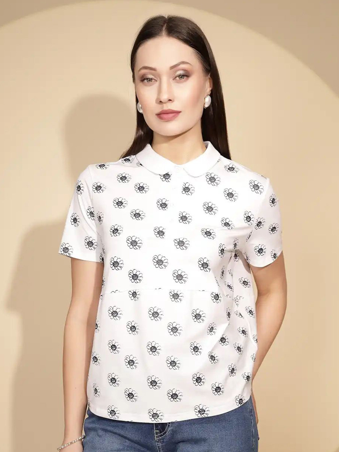 Global Republic Conversational Printed Shirt Collar Top